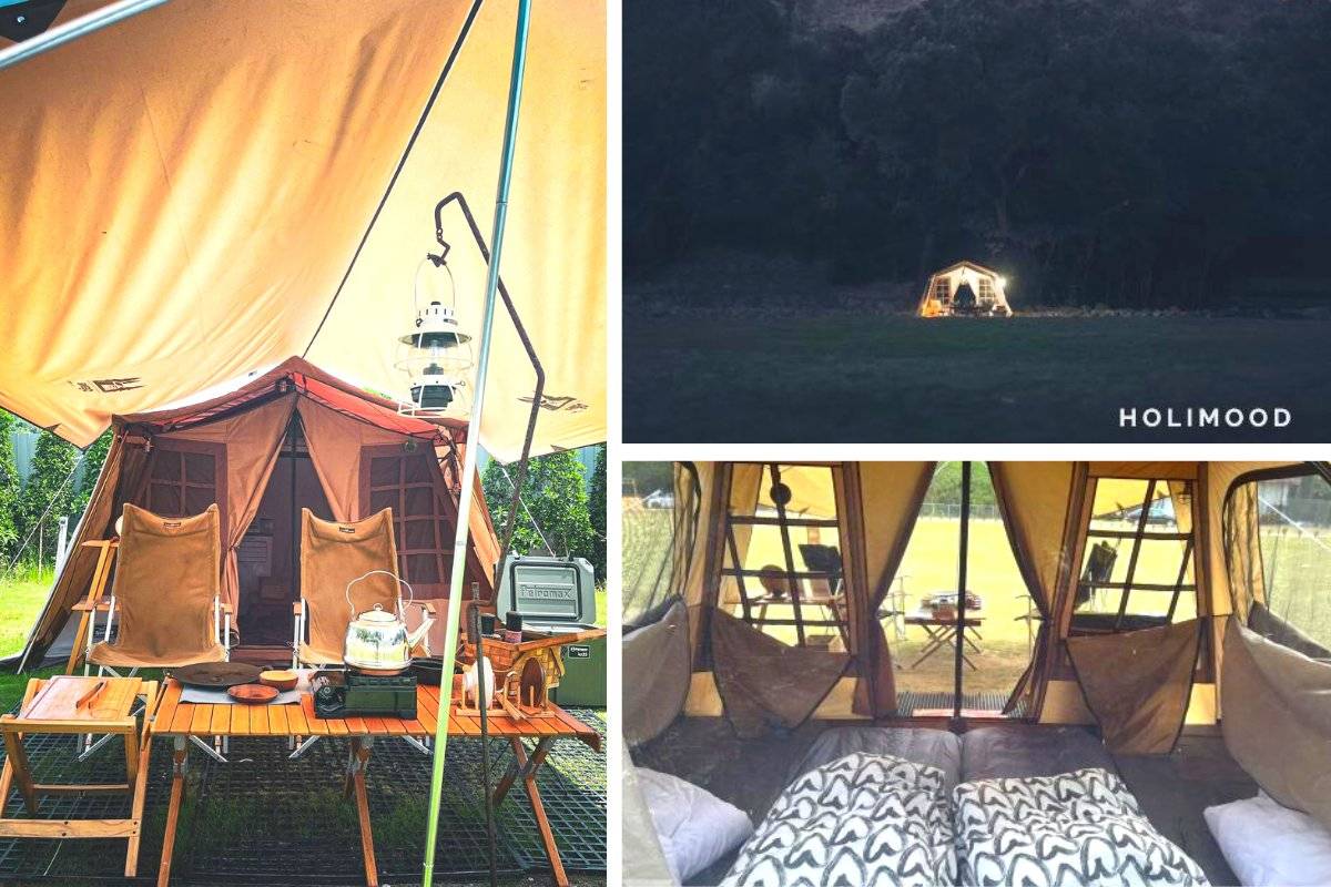 AutoCamper香港汽車露營 【日系復古露營風】 Ogawa 格紋窗精致別墅級卡其色帳蓬套票(2-3人) 1