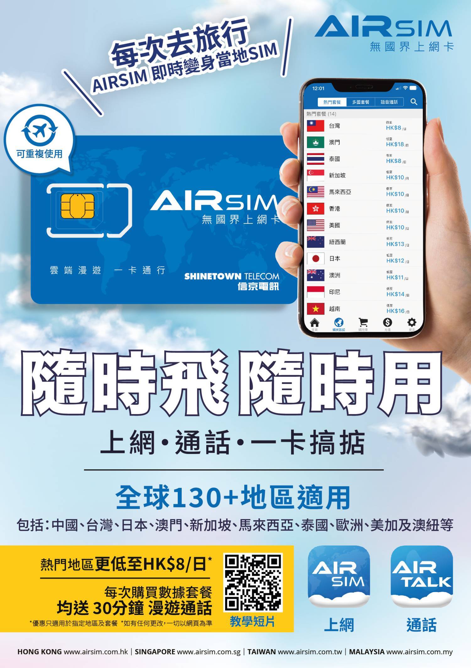 Shinetown Telecommunication Limited 【AIRSIM 無國界上網卡 】覆蓋全球130+地區(可重複使用) 7